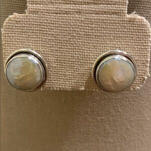 Sterling Silver Earrings with Mother of Pearl - Vintage - Round Post